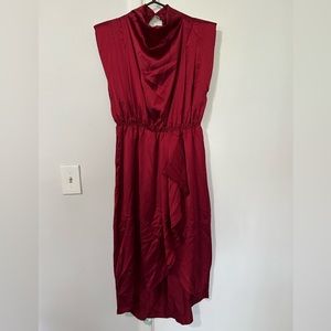 The Mint red/burgundy cowl neck sleeveless midi sateen dress Size XL